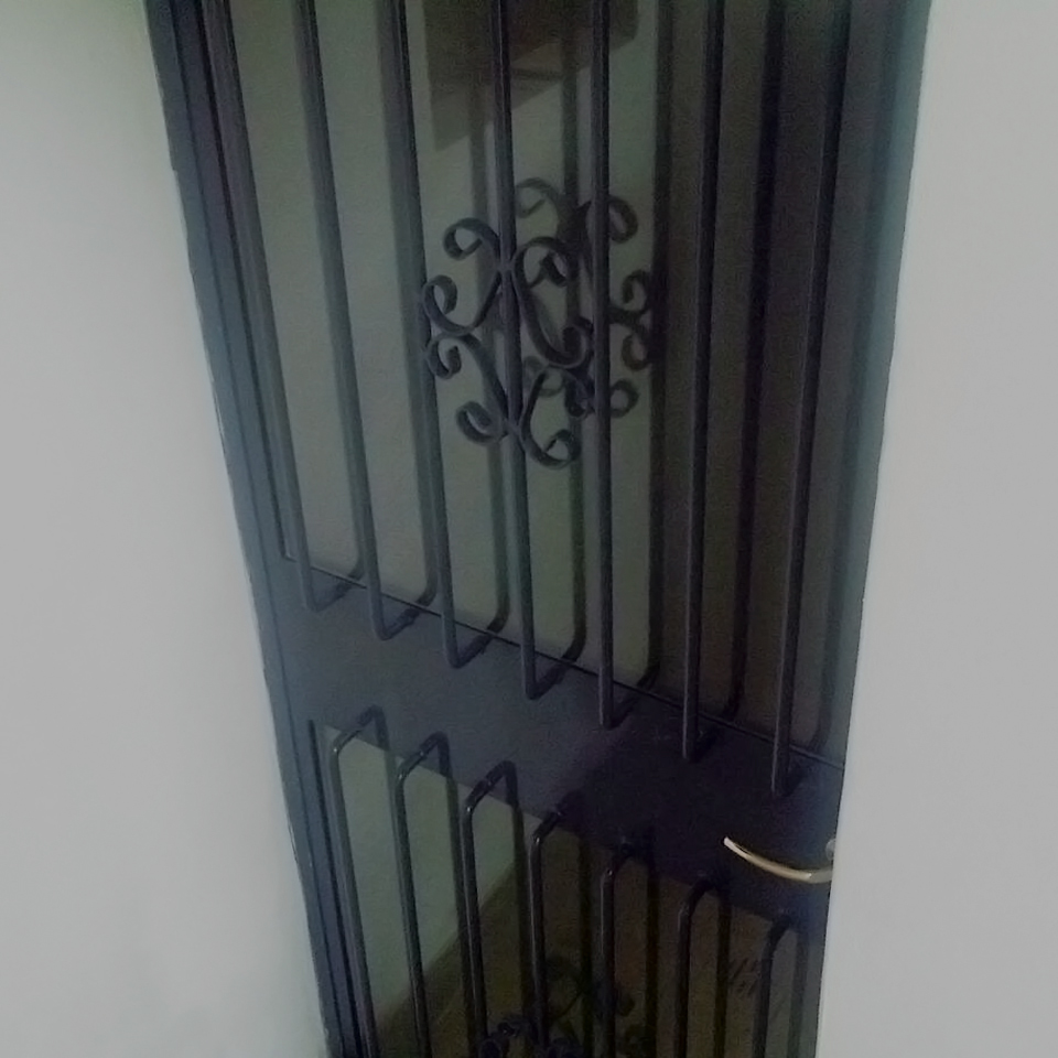 porta entrata ferro battuto decorata con vetro realizzata da fabbro gussoni